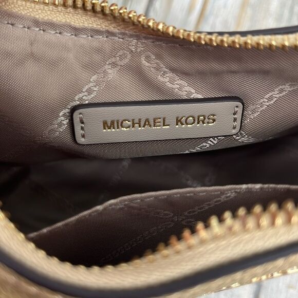 Michael Kors Jet Set Charm Small Metallic Pebbled Leather Pochette Bag Purse - Picture 8 of 11